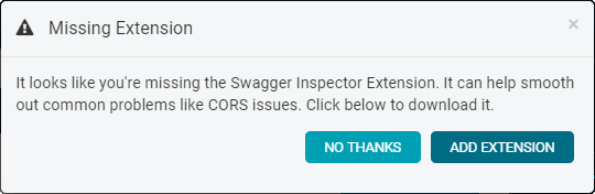 Warning about missing Swagger Inspector extension